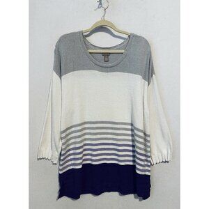 Chicos Sweater Womens XL Shady Stripes Scoop Neck Drop Shoulder Cozy Classic